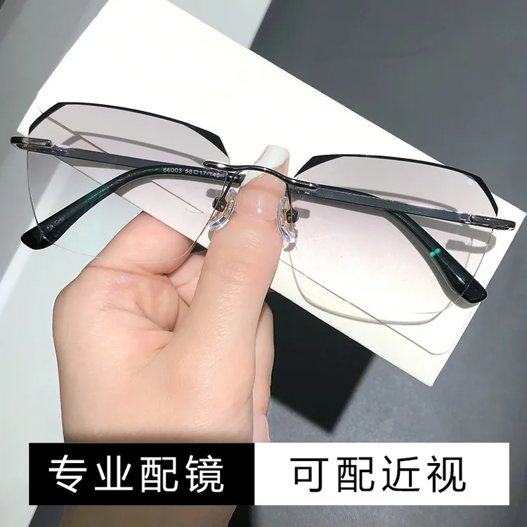 超轻无边框时尚变色眼可配近视散光度数防辐射镜护目防紫外线眼镜