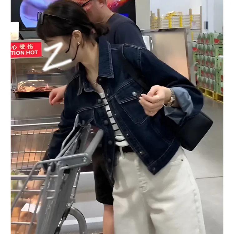 2025春季新款韩版复古短款宽松夹克上衣慵懒风黑蓝色牛仔外套女装