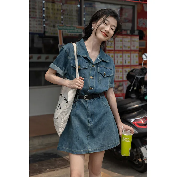 港味复古牛仔连衣裙女2025年春夏新款一整套搭配小个子牛仔连体裙