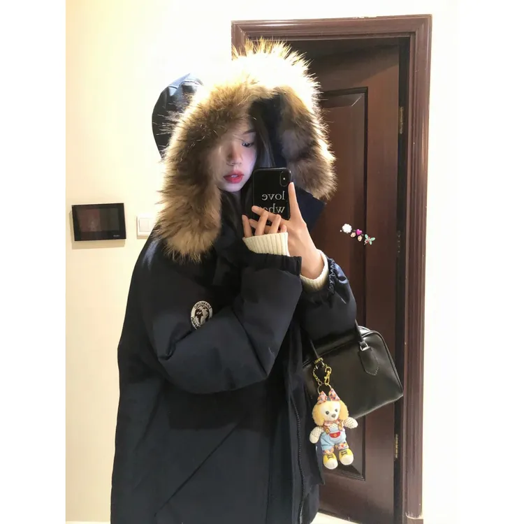 YWBY冬季棉服女款爆款复古大毛领外套女韩系工装风加厚保暖上衣