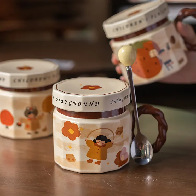 精东家复古马克杯女生艺术感陶瓷杯带盖办公室咖啡杯情侣水杯礼盒