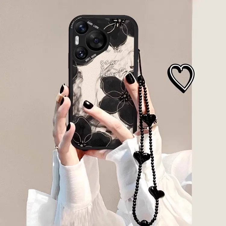 适用华为Pura80Ultra手机壳水墨花朵高级感Pura80Pro+镜头全包70p