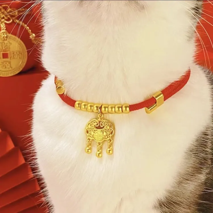 宠物新年项圈猫狗长命锁平安喜庆围脖猫狗小型犬金项链可调节
