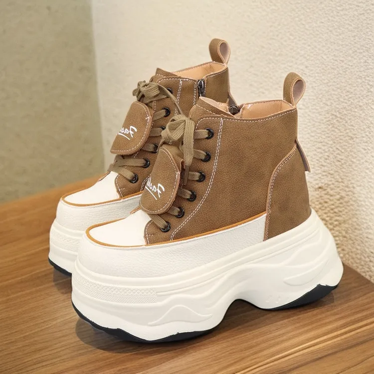 增高10、12cm高帮鞋女秋冬新款高级感磨砂皮内增高小个子单鞋棉鞋
