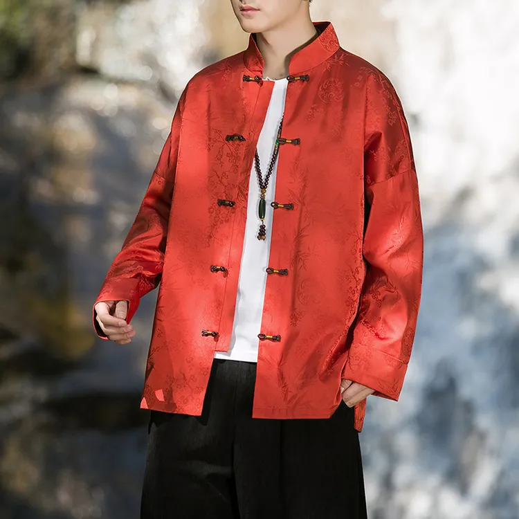 中国风红色订婚礼服外套男士春秋季新中式改良唐装潮流大码夹克男