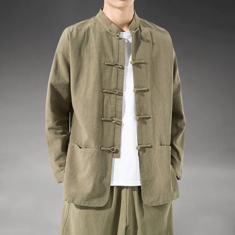 中国风棉麻唐装外套新中式茶禅服春秋复古风衬衫居士亚麻中山装