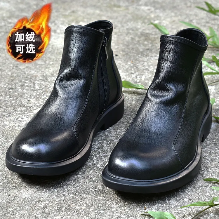 马丁靴男款爆款2023新款真皮英伦潮流时尚休闲侧拉链加绒高帮皮鞋