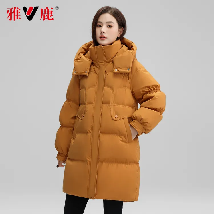 V/雅鹿【皓达】雅鹿冬季新款羽绒服女中长款加厚连帽运动宽松保暖