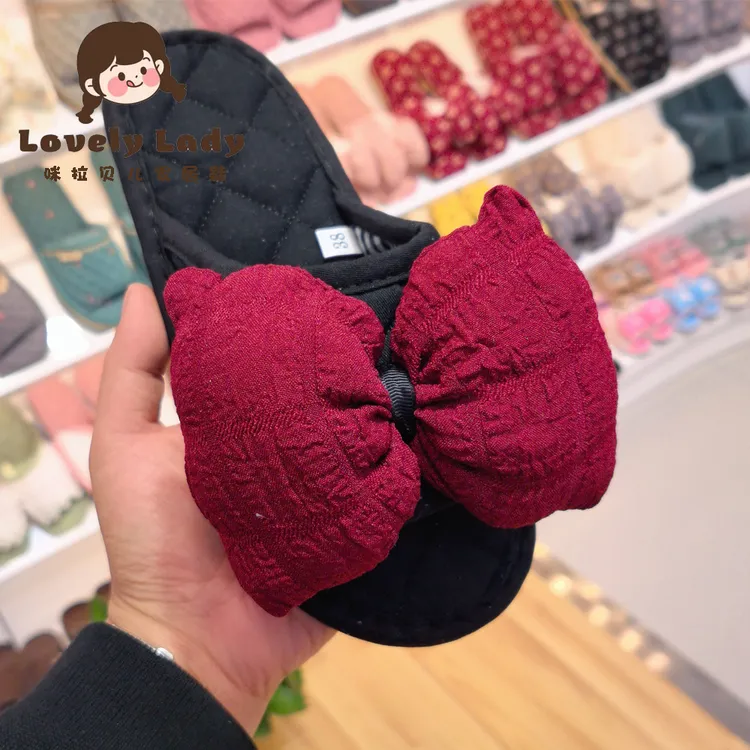 新款欧式大蝴蝶结女士居家软底高端泡泡纱防滑家居室内地板拖鞋