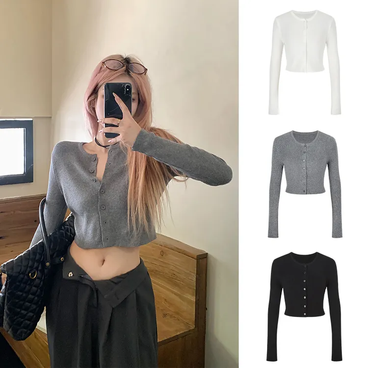 Moses Queen/魔西女王辣妹短款针织小开衫女春秋bm风圆领外套上衣