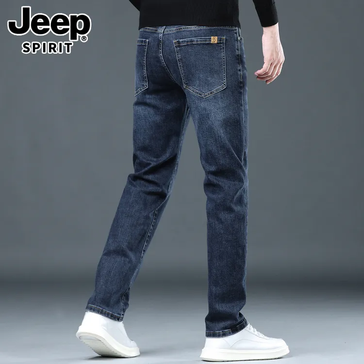 JEEPSPIRIT高端男士加绒牛仔裤新款修身直筒裤秋冬季休闲弹力男裤