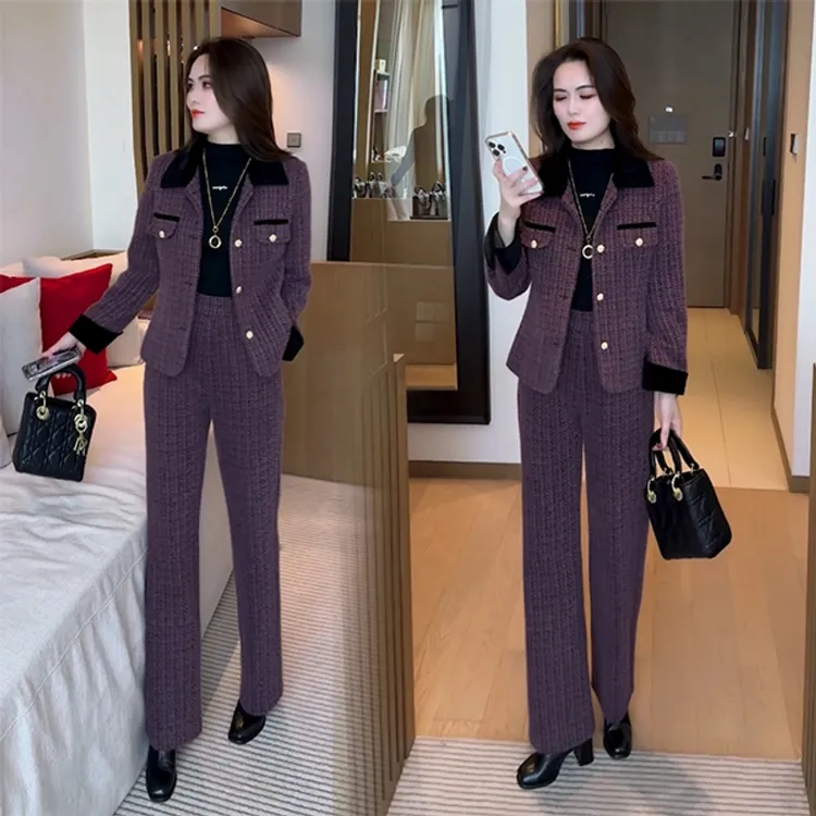 秋冬新款加厚夹棉气质显瘦时尚气质减龄小香风套装