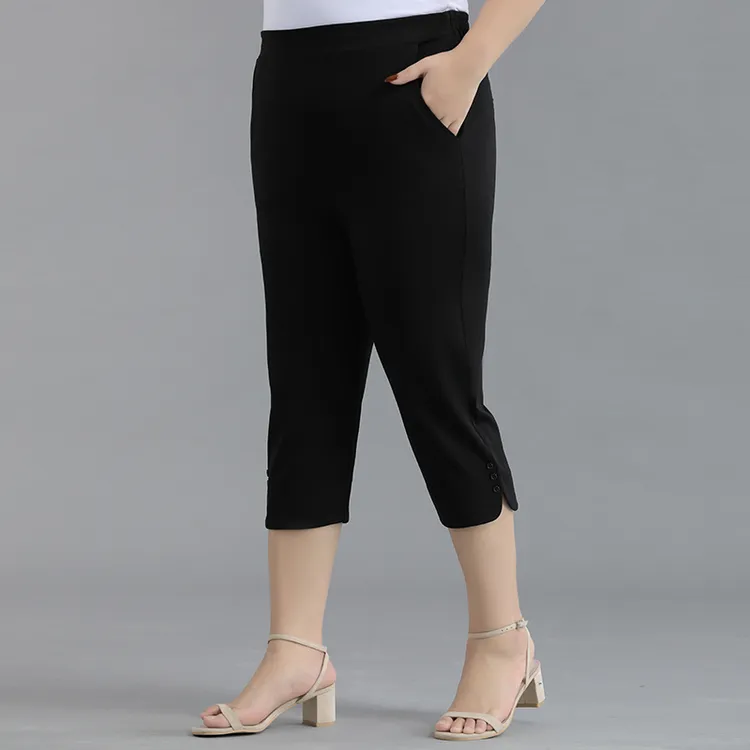 加肥大码七分裤女2025夏季透气中年妈妈装中裤高腰弹力胖mm休闲裤