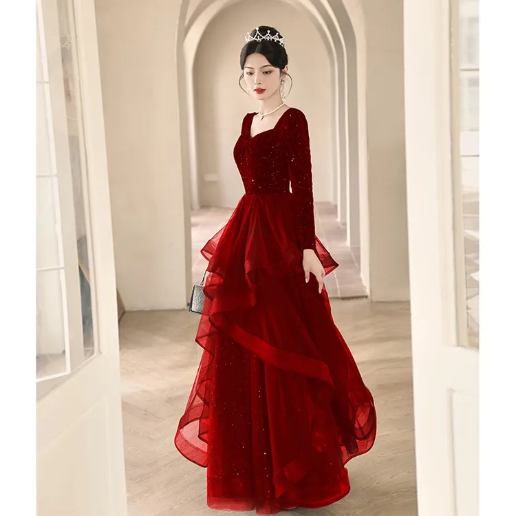 敬酒服新娘2024新款红色高端结婚法式轻奢订婚晚礼服裙高级感秋冬