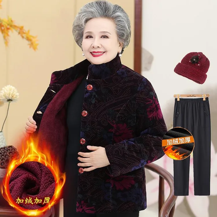 彩羊奶奶冬装棉衣60-70-80岁老太太衣服中老年人加绒加厚保暖棉服