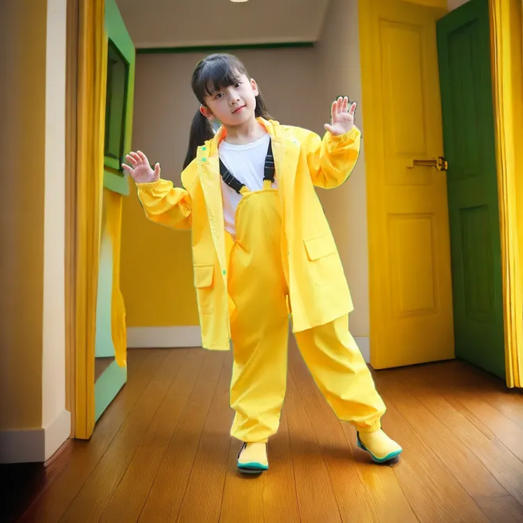 儿童雨衣男女童幼儿园宝宝安吉游戏服小孩连体防水可爱背带裤套装