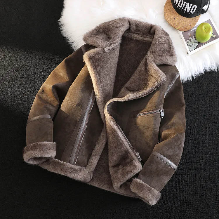 皮毛一体男冬季加绒加厚麂皮绒短款机车服金罗貂外套803