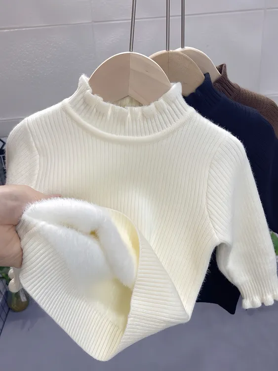 儿童一体绒内搭高品质女童毛衣加绒2025年新款宝宝洋气半高领打底