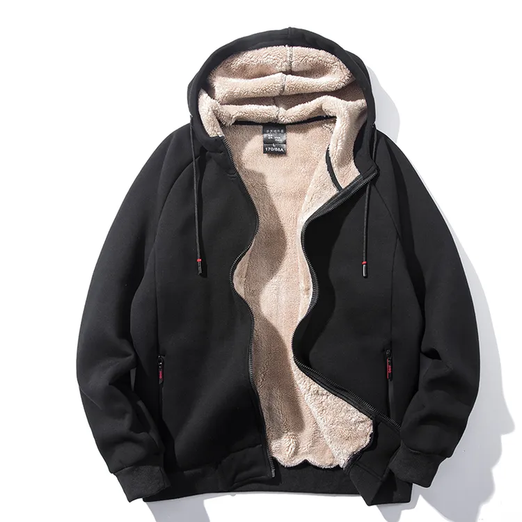 瑟图肖新款羊羔绒外套男冬季抓绒保暖加绒加厚男士卫衣开衫连帽