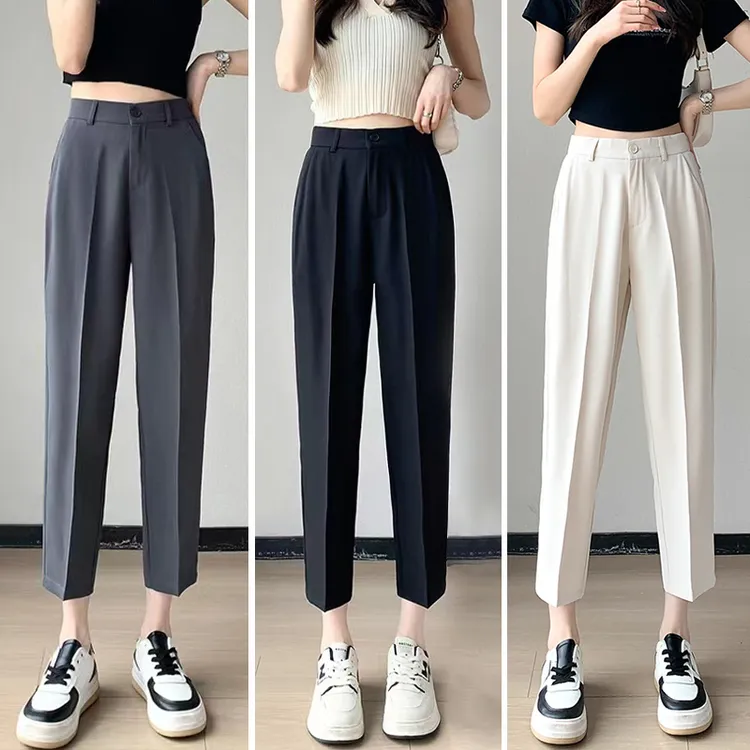 芝越夏季薄款小脚西装裤女垂感宽松八九分奶奶裤休闲矮个子烟管裤