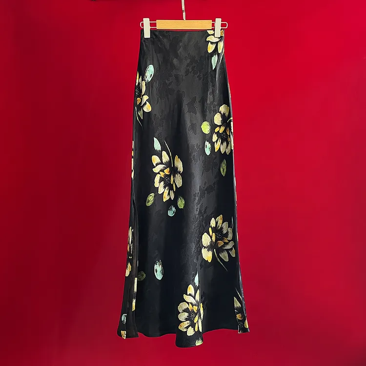 新中式国风夏款女裙复古典雅女人味显瘦百搭印花提花半身裙子