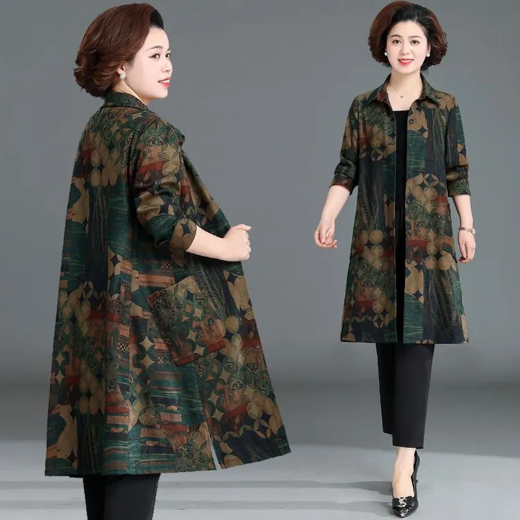 妈妈秋装外套2024新款奶奶装上衣服洋气中老年人女春秋风衣中长款