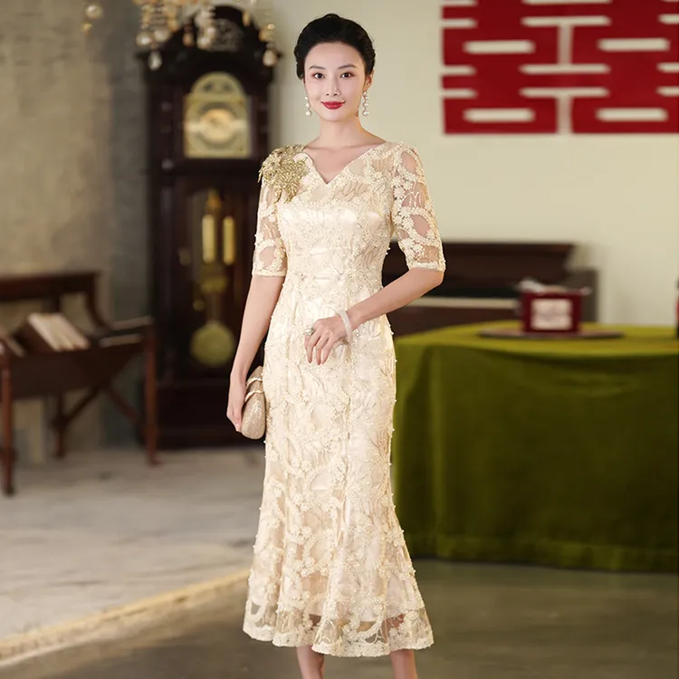 新款小个子喜妈妈婚宴2025礼服婚礼装高档清凉裙高端轻奢平时可穿