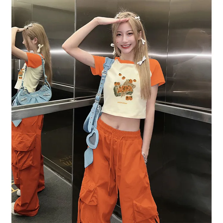 2025年夏季新款设计感休闲减龄甜辣短袖t恤上衣工装裤两件套女装