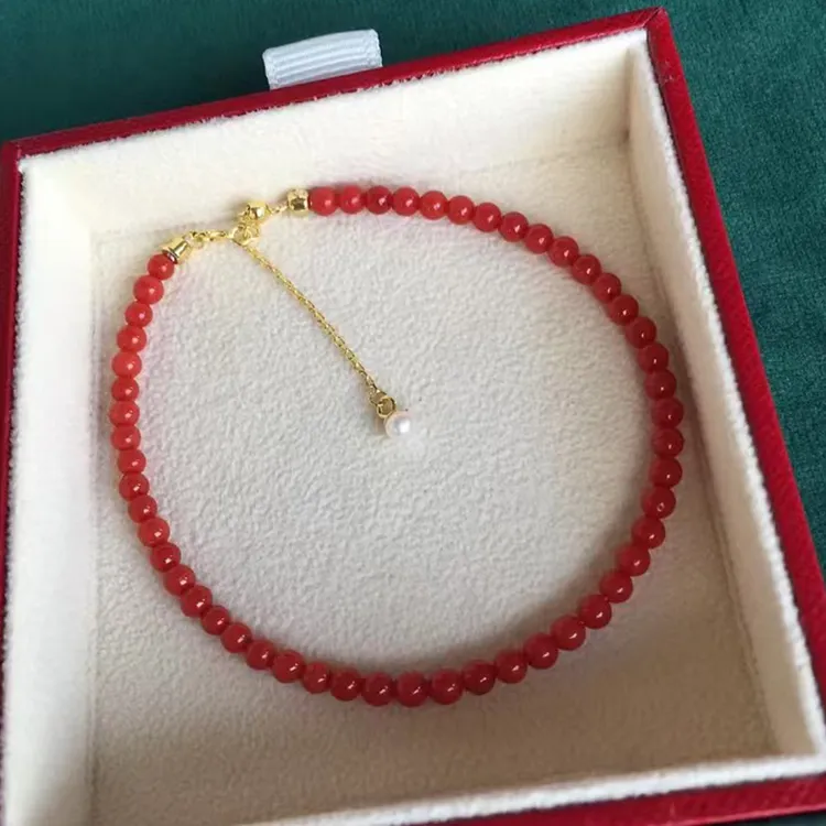 925银手链 珊海皇朝红珊珊手链925银加长尾链简约精致送女友礼物