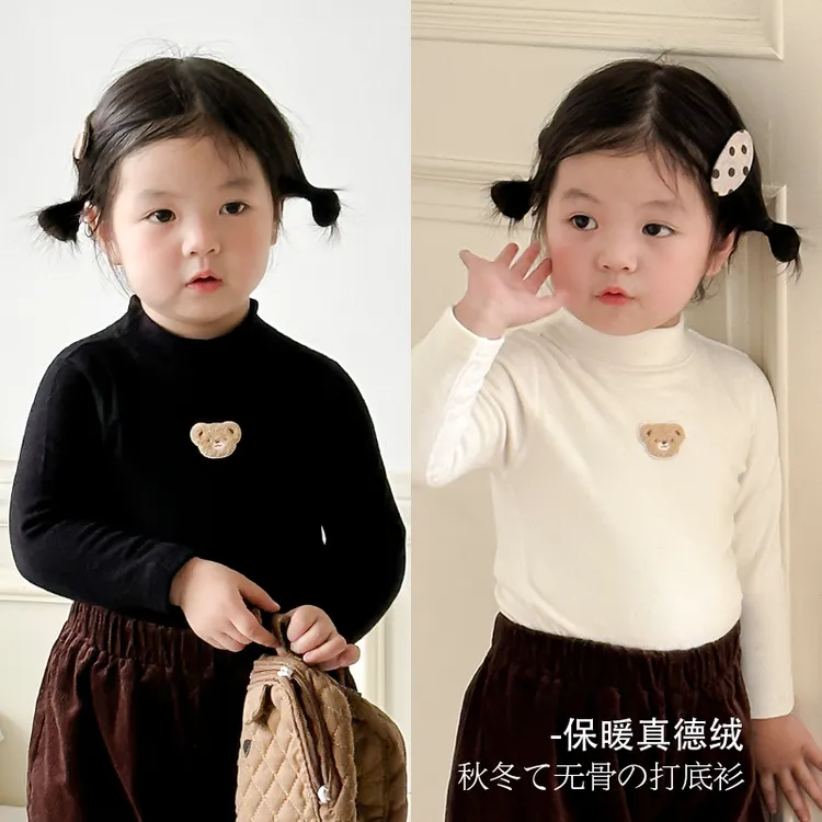 儿童德绒半高领长袖无骨上衣打底衫秋冬款男女童T恤宝宝保暖内衣