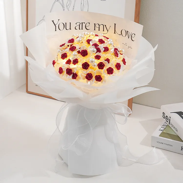 告白季圣诞节礼物红丝绒玫瑰手工diy花束手捧花材料包女友创意