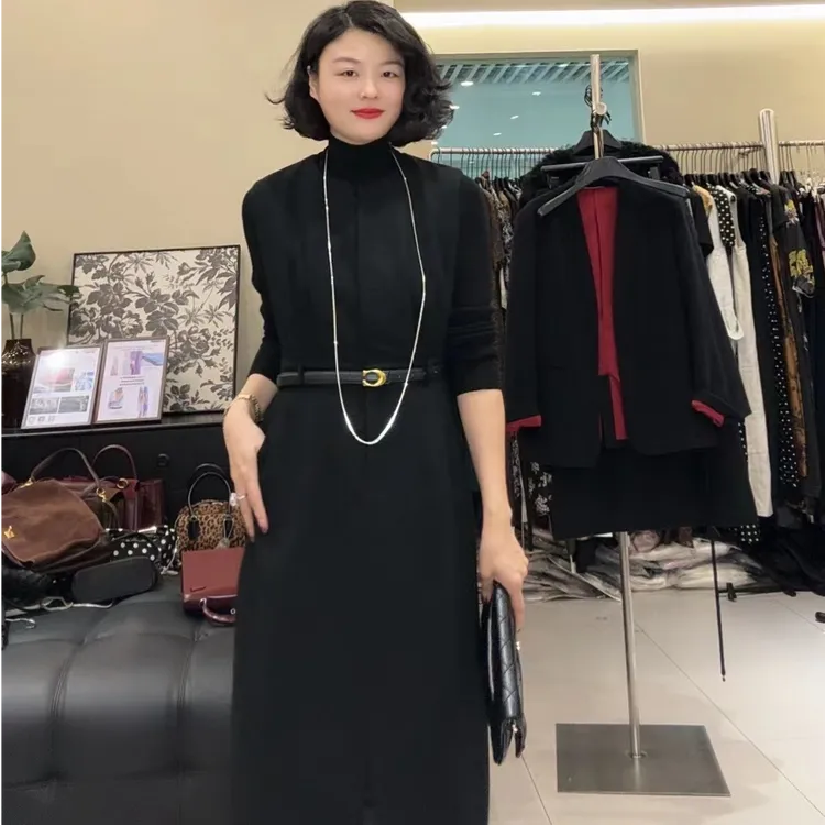 【谭谭家】显瘦气质时尚百搭设计师修身背心中长款女装连衣裙1840