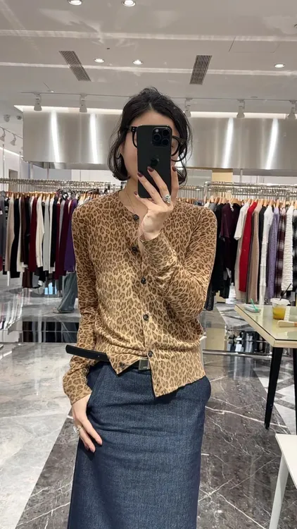 【谭谭家】气质时尚百搭女士长袖豹纹衬衫1824