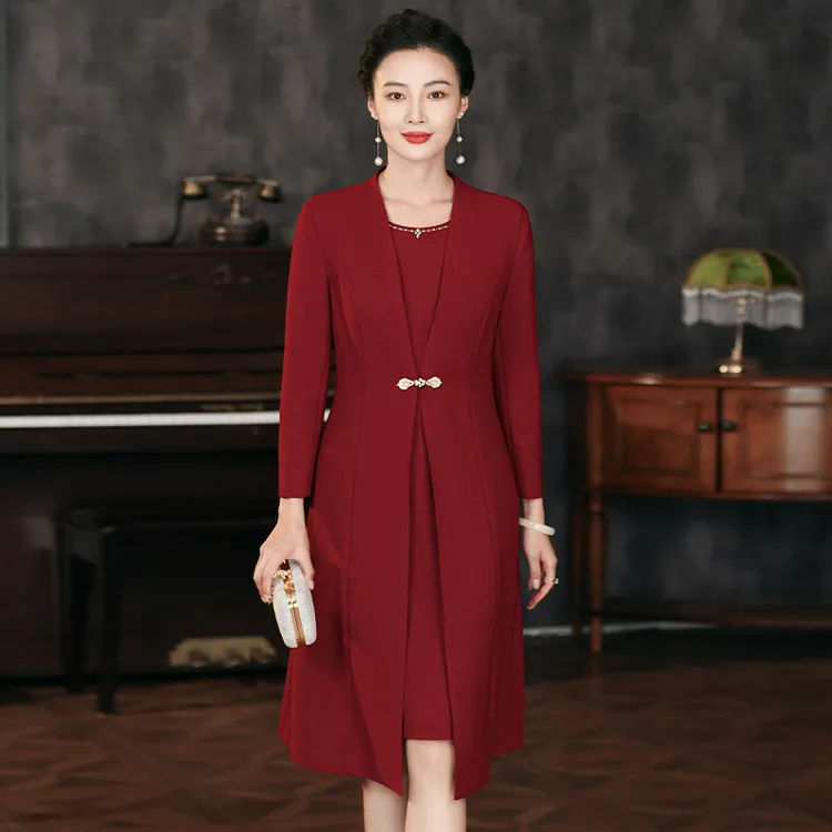 秋妈妈喜妈妈礼服套装酒红色婚宴保暖妈妈喜婆婆喜妈妈礼服0769