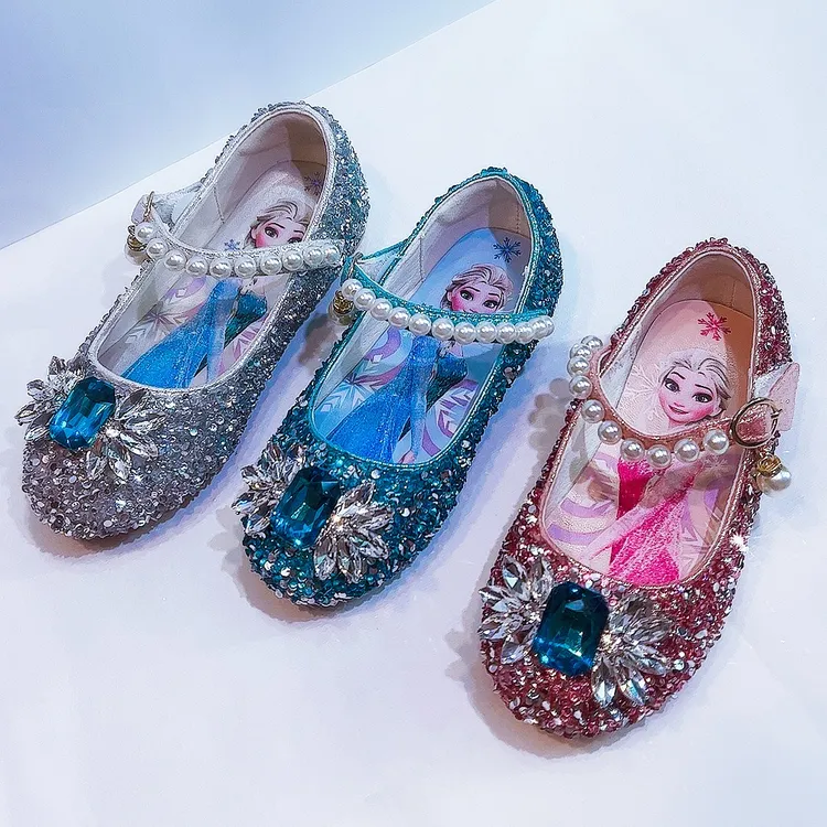 中大童的爱莎水晶鞋子冰雪奇缘公主鞋小女孩软底平底鞋2025新款