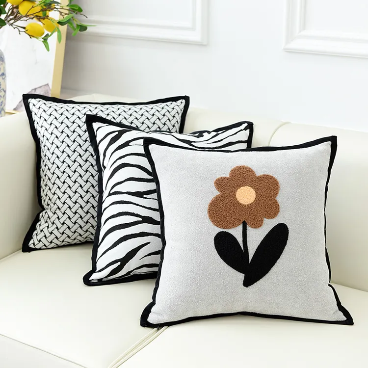  黑白组合刺绣沙发抱枕装饰靠垫靠枕套样板间