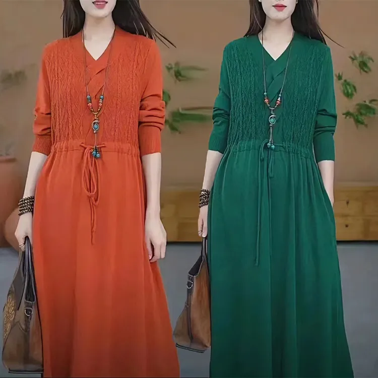 新款大码洋气毛衣裙女2025秋冬高档妈妈装宽松遮肚收腰打底裙外穿