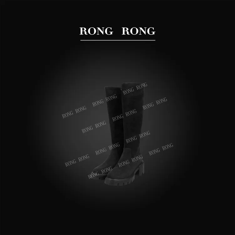 溶溶RONGRONG 真皮牛反绒轻奢复古厚底骑士靴 RR20243430