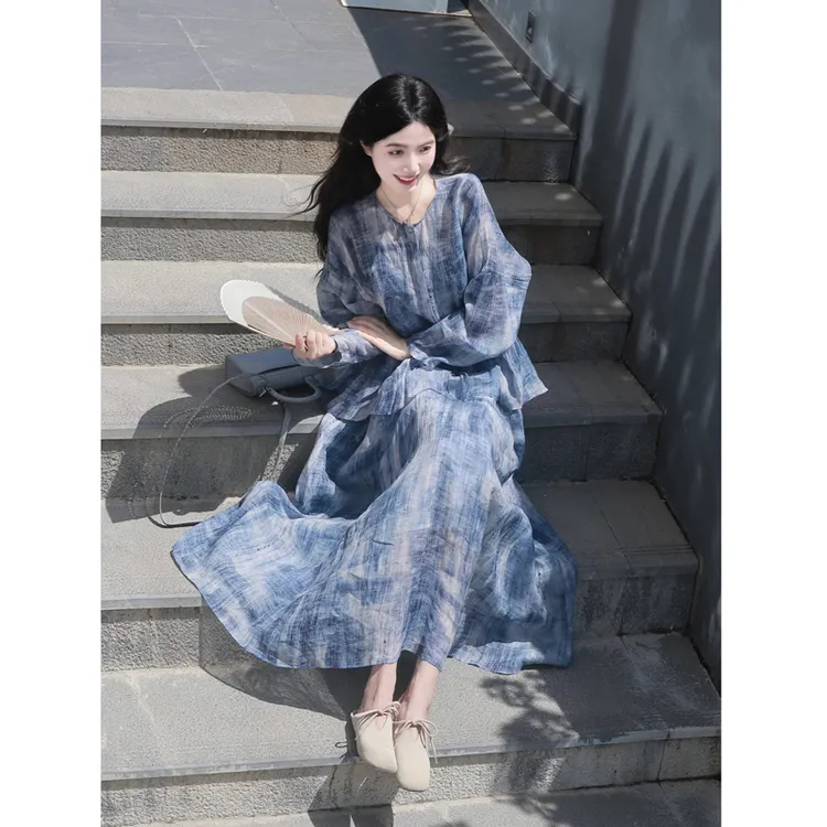新中式国风套装女设计感气质显瘦扎染半身裙两件套夏装搭配一整套