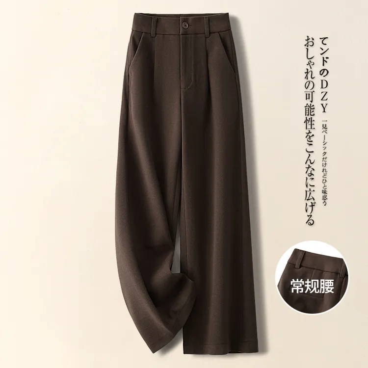 高级感咖色西装阔腿裤女秋冬2025新款九分休闲垂感糯米毛呢直筒裤