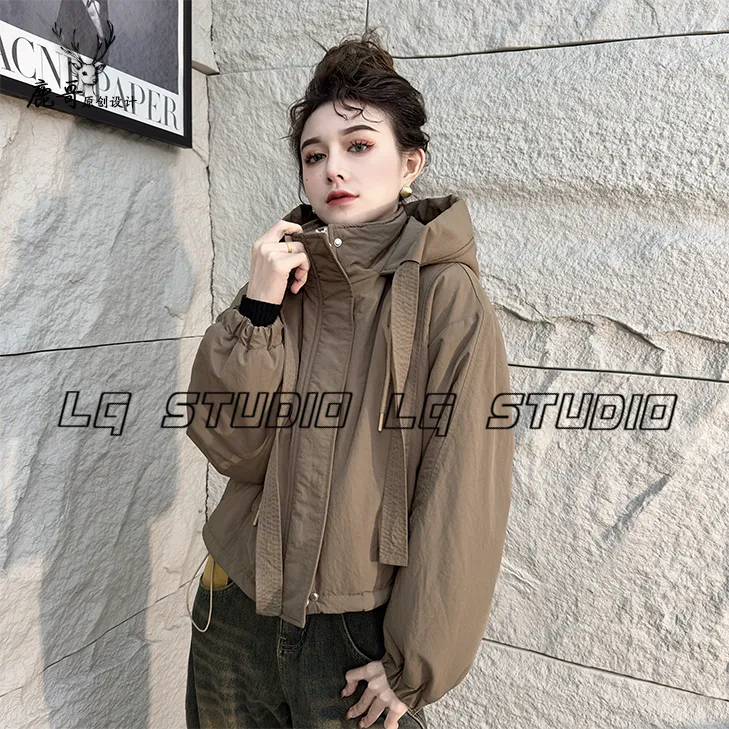 极简风设计/潮牌美式/秋冬新款休闲冲锋衣加绒外套宽松休闲夹克女