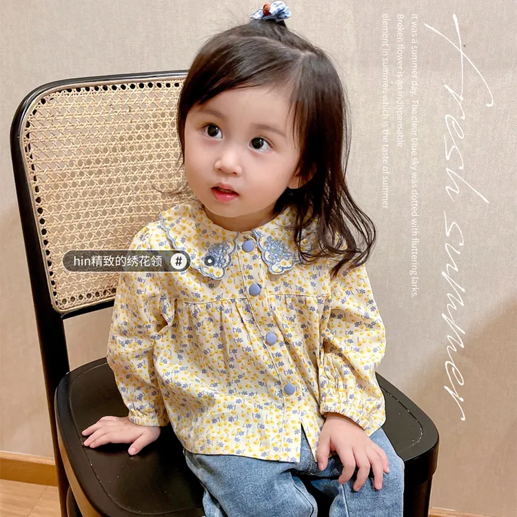 2025女宝宝碎花衬衣0--4岁春秋季女童娃娃领长袖衬衫小童洋气上衣