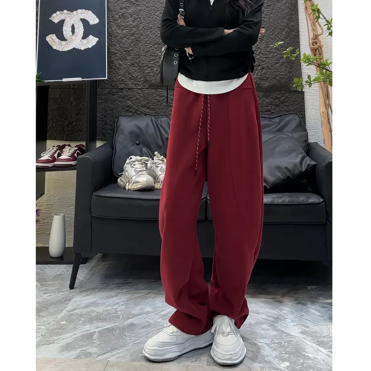 秋季新款高腰显瘦弯刀裤女宽松显瘦百搭休闲裤简约拼接香蕉阔腿裤