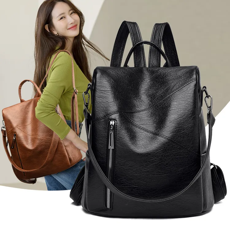 威森袋鼠女士双肩包大容量时尚百搭防盗包潮流多功能休闲背包