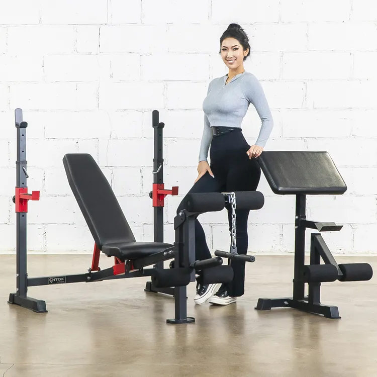 多功能举重床推肩椅卧推架深蹲架二头肌腿部训练器高低拉卧推架