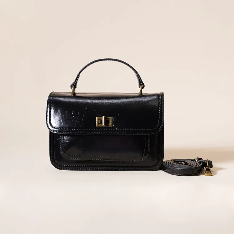 岩牛新款手提质感油蜡皮小方包锁扣百搭单肩斜挎女包YN3154