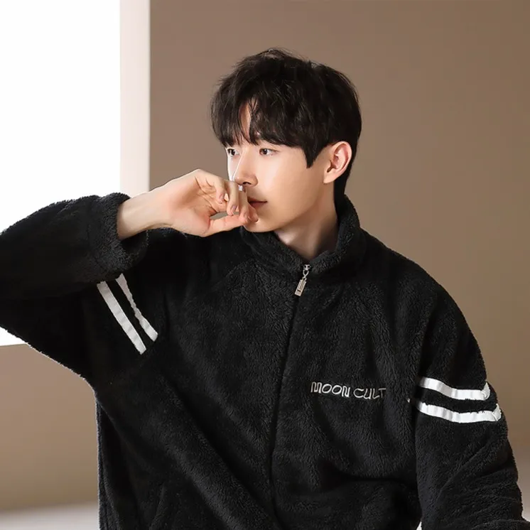 冬季睡衣情侣款宽松时尚保暖家居服休闲加厚加绒睡衣男秋冬款