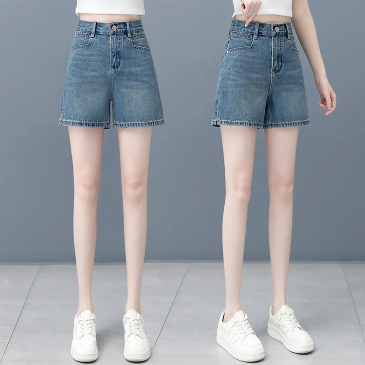 薄款牛仔短裤女夏季2024新款高腰显瘦休闲四分阔腿裤a字直筒热裤