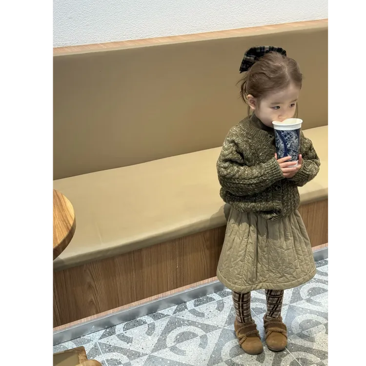 现货】壹妈童装女童套装2025秋装新款儿童洋气针织衫毛衣夹棉半裙