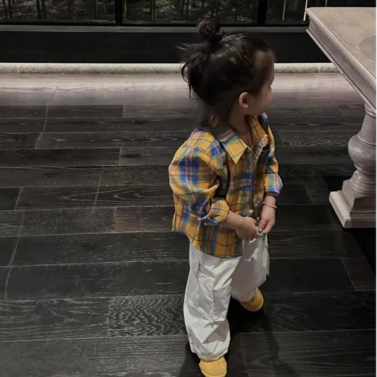 现货】萌娃穿搭壹妈韩版童装女童套装秋装新款宝宝格子衬衫工装裤